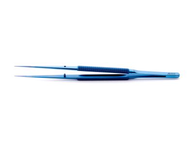 Microsurgical tissue forceps, 7'',delicate, straight, 1.0mm TC dusted tips without tying platform, round handle, titanium