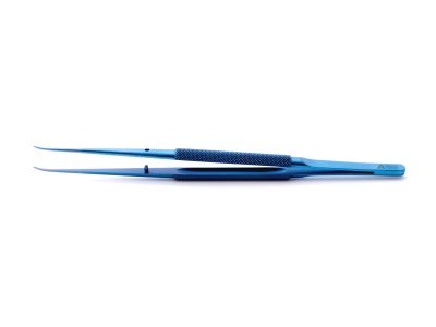 Microsurgical tissue forceps, 7'',delicate, curved, 1.0mm TC dusted tips without tying platform, round handle, titanium