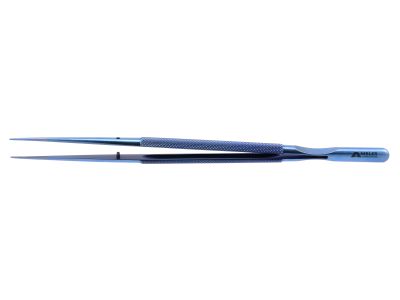 Microsurgical tissue forceps, 8 1/4'',straight, 1.0mm TC dusted tips with tying platform, round counterweight handle, titanium