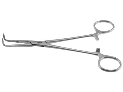 Kantrowitz thoracic clamp forceps, 6 1/4'',delicate, right angled, serrated jaws, ring handle