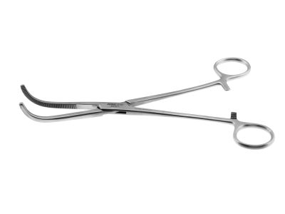 Mixter hemostatic forceps, 7 3/4'',fully curved, serrated jaws, ring handle