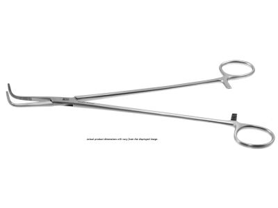 Kantrowitz thoracic clamp forceps, 10 3/4'',delicate, right angled, serrated jaws, ring handle