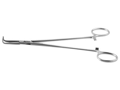 Mixter hemostatic micro forceps, 7 1/4'',delicate, angled 90º, serrated jaws, ring handle