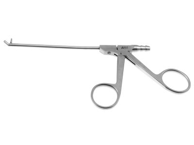Nasal sinus inner-suction forceps, 7 1/2'',working length 100mm, curved up, size #0, upturned 45º, fenestrated, 3.5mm wide oval jaws, ring handle