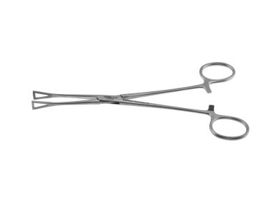 Pennington tissue holding forceps, 6'', serrated, 8.0mm wide triangular jaws, ring handle with ratchet catch