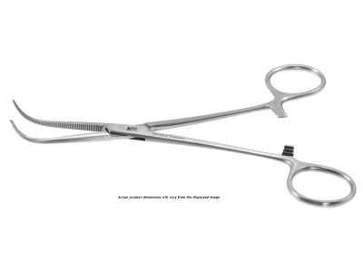 Rochester-Mixter artery forceps, 8'',angled 80º, serrated jaws, ring handle