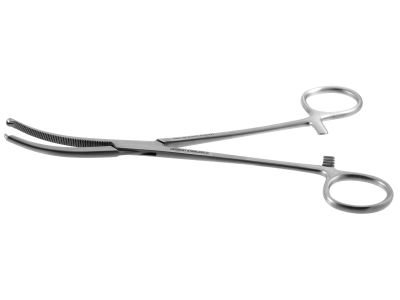 Rochester-Ochsner hemostatic artery forceps, 8'',curved, 1x2 teeth, serrated jaws, ring handle