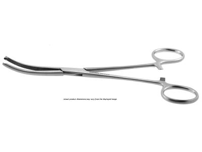 Rochester-Ochsner hemostatic artery forceps, 10'',curved, 1x2 teeth, serrated jaws, ring handle