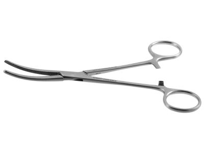 Rochester-Pean hemostatic artery forceps, 6 1/2'',curved, serrated jaws, ring handle