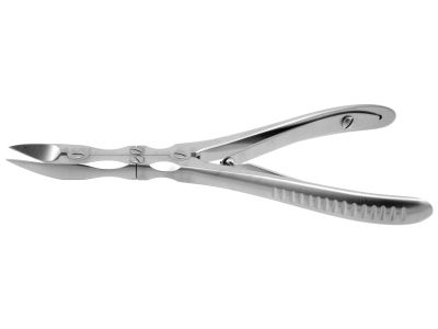 Ruskin-Liston bone cutting forceps, 6'',double-action, angled on flat, 15.0mm jaws, spring handle