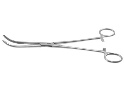 Rumel dissecting and artery forceps, 9'', ''C'' curved, serrated jaws, ring handle