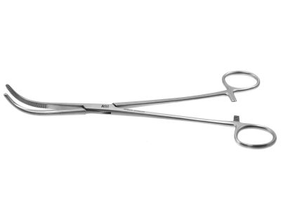 Rumel dissecting and artery forceps, 9'', ''D'' curved, serrated jaws, ring handle