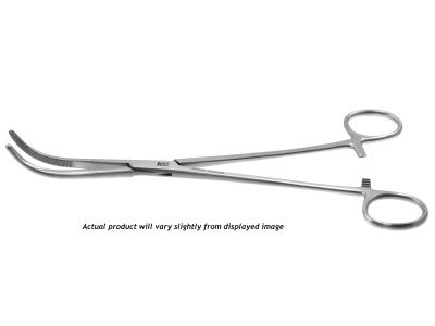 Rumel dissecting and artery forceps, 9'', ''E'' curved, serrated jaws, ring handle