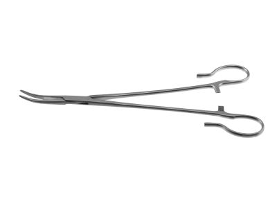 Sawtell hemostatic tonsil forceps, 7 1/2'',strongly curved, serrated jaws, open ring handle