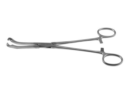 Screw holding forceps, 7 1/2'', angled, 4.77mm diameter jaws, ring handle with lock