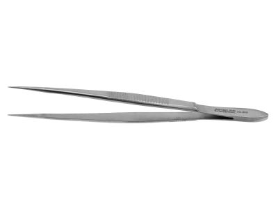 Splinter forceps, 4 1/2'',delicate, straight, sharp, serrated tips, flat handle