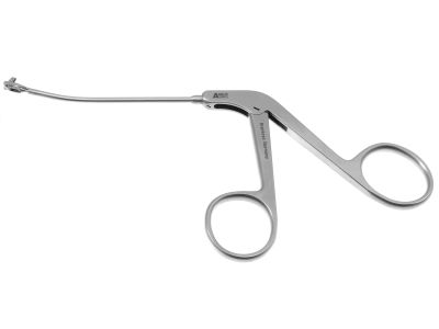 Wilde-type backbitting micro punch forceps, working length 80mm, curved up, 2.0mm diameter bite, ring handle