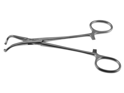 Textor vasectomy clamp forceps, 5 1/2'', curved jaws, ring handle