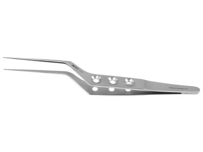 Yasargil microsurgical forceps, 7'',bayonet shafts, straight, 0.6mm jaws, sharp tips, flat 3-hole handle