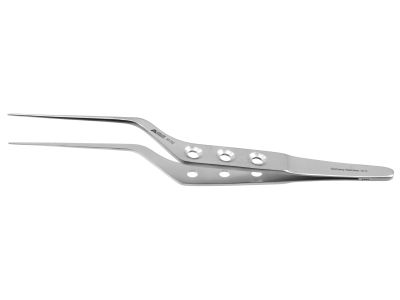 Yasargil microsurgical forceps, 7'',bayonet shafts, straight, 0.9mm jaws, sharp tips, flat 3-hole handle