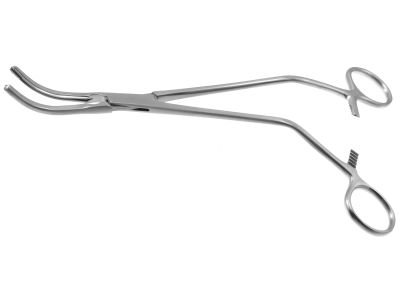 Z-Type hysterectomy (Parametrium) clamp forceps, 9 1/2'',curved, serrated jaws, offset ring handle