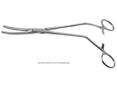Z-Type hysterectomy (Parametrium) clamp forceps, 12'',slightly curved, serrated jaws, offset ring handle