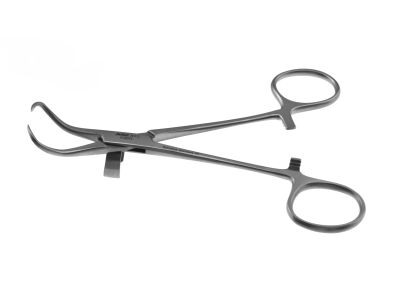 Backhaus towel clamp forceps, 5'',with clip, for tubing up to 5/8'',ring handle