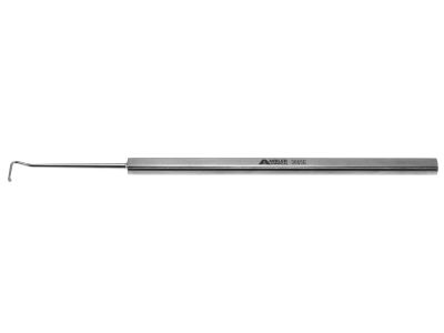 Helveston muscle hook, 5 1/8'',delicate, 8.0mm blunt spatulated tip, flat handle