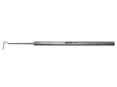 Helveston muscle hook, 5 1/8'',delicate, 12.0mm blunt spatulated tip, flat handle