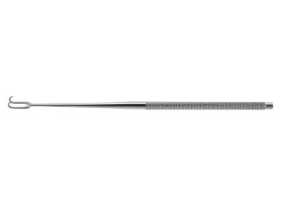 Joseph skin hook, 6 1/4'',2 sharp prongs, 7.0mm spread, thin round handle