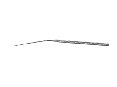 Schuknecht stapes hook, 6 1/4'',angled shaft, angled up 90º, 1.0mm long tip, round handle