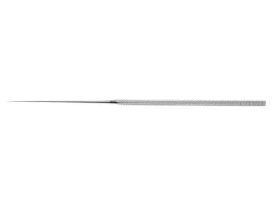 Shea fenestration hook, 6 1/4'',straight shaft, angled 45º, 0.7mm long tip, round handle
