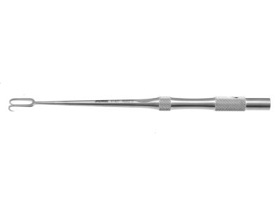 Tebbetts-style self-retaining skin hook, 6'',2 sharp prongs, 5.0mm spread, round handle