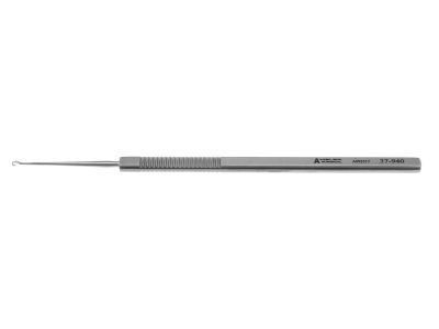Tyrell iris/skin hook, 5'',1 blunt prong, 2.0mm wide, flat handle