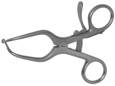 Johnson neuroma retractor, 3 1/4'', angled 90º, 1x1 sharp prongs, 9.5mm wide, ring handle with ratchet