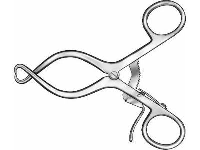 Johnson neuroma retractor, 5 1/2'', 1x1 sharp prongs, ring handle with ratchet