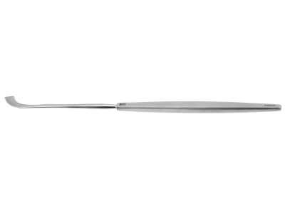 Fisher tonsil knife, 8 1/4'',curved 15.0mm serrated blade, 8.0mm flat distal end, flat handle