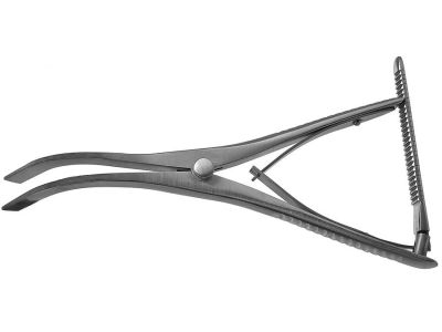 Saxena bone grafting retractor, 10'', cross-serrated jaws, squeeze handle with calibrated ratchet
