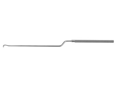 Hardy enucleator, 9 1/2'',bayonet shaft, working length 120mm, curved left, standard 3.4mm wide blade, round handle