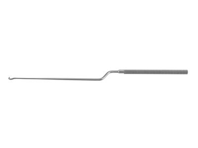Hardy enucleator, 9 1/2'',bayonet shaft, working length 120mm, curved right, micro 2.4mm wide blade, round handle
