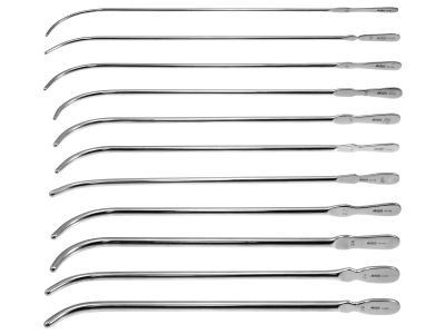 Van-Buren urethral sound, 11'', curved, set of 12 includes size 8 French to 30 French (44-791, 44-792, 44-793, 44-794, 44-795, 44-796, 44-797, 44-798, 44-799, 44-801, 44-802 and 44-803)