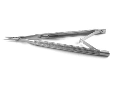 Castroviejo needle holder, 5 3/8'',medium, straight, 9.0mm smooth jaws, round handle, with lock