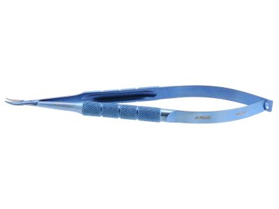 Barraquer needle holder, 5 1/8'',medium, gently curved, 9.0mm TC dusted jaws, round handle, without lock, titanium