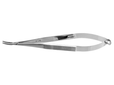 Castroviejo needle holder, 5 3/8'',standard, curved, 12.0mm smooth jaws, flat handle, with lock