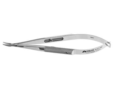 Hampton needle holder, 5'', medium, gently curved, 9.0mm smooth jaws, round handle, with lock