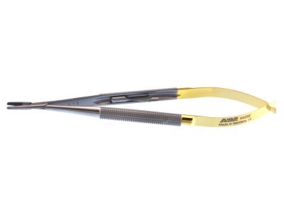 Barraquer needle holder, 5 3/4'',straight, serrated TC jaws, round handle, with lock
