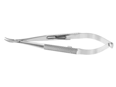 Barraquer needle holder, 5 1/4'',standard, curved, 12.0mm smooth jaws, round handle, with lock