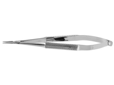 Barraquer needle holder, 5 1/4'',standard, straight, 12.0mm smooth jaws, round handle, with lock