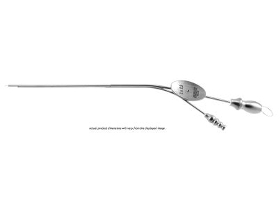 House suction irrigator, 5 1/2'',2.5 x 4.0 French, angled, working length 95mm, thumb plate with cutoff hole