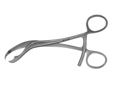 Verbrugge bone holding forceps, 6 1/2'', angled, reverse jaws, ring handle with long ratchet